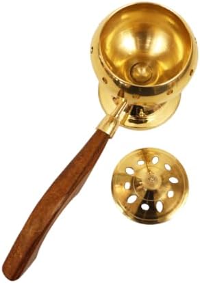 Spillbox Traditional Brass Loban Daan with Wooden Handle