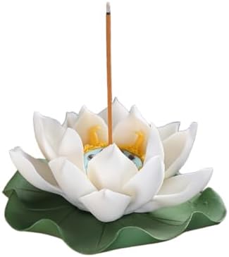 White Ceramic Lotus Incense Holder with Leaf Tray