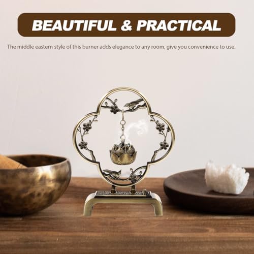 Homoyoyo Mini Hanging Incense Burner Vintage Alloy Censer with Chain Decorative Lotus Ball for Home Meditation