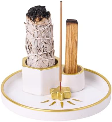 HITRAAYON Incense Holder Burner Ceramic Gold-Star Design