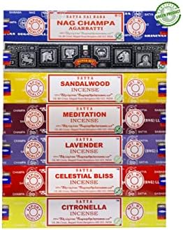 Earth Satya Incense Sticks Set of 7 - Nag Champa Sandalwood Lavender Citronella Meditation Healing and Relaxation