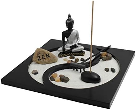 Royal Brands Yin Yang Zen Garden with Buddha Sand Rock Rake and Incense Holder