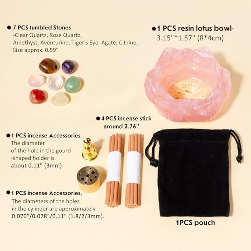 Rose Quartz Resin Crystal Lotus Incense Burner Set - 15pcs
