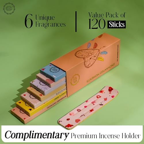 Raajsee Natural Incense Sticks Variety Pack - 120 Sticks 6 Scents Organic Non Toxic Boho Gift Set