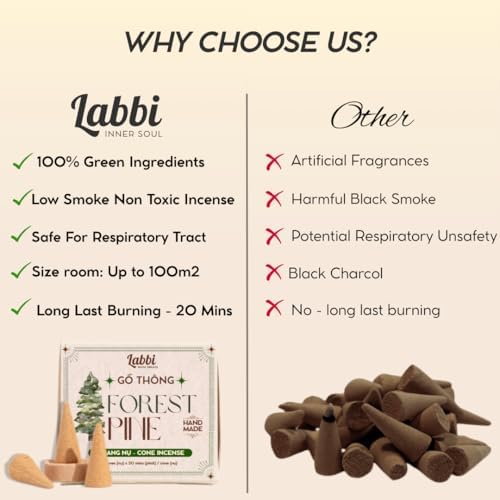 LABBI Natural Incense Cones - 20 Lavender Sage Fragrance for Relaxation and Meditation