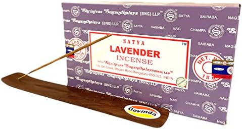 Govinda Incense Stick Holder Bundle with Satya Bangalore Lavender Incense Sticks - 12 Boxes