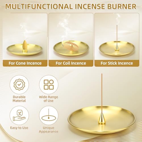 Baderke 4 in 1 Incense Burner Set 12 Pieces Brass Holder for Sticks Coils Cones and Ash Catcher