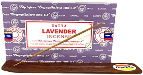 Govinda Incense Stick Holder Bundle with Satya Bangalore Lavender Incense Sticks - 12 Boxes