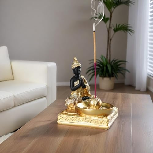 Resin Buddha Incense Holder Statue - Zen Meditation Desk Altar Decor Gold