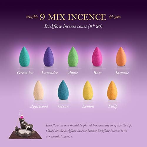 OTOFY Backflow Incense Cones 180 Pcs Natural Floral Waterfall Incense