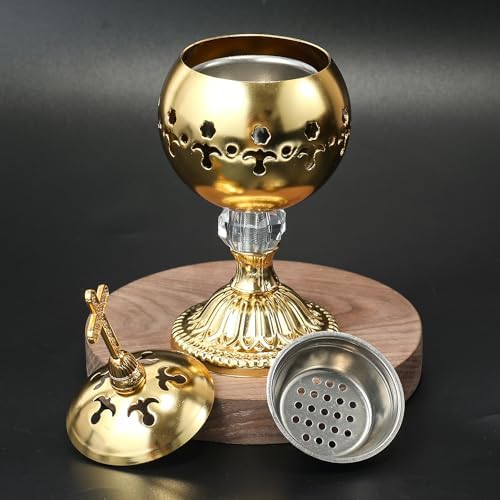 Nazareth Store Gold Incense Burner Charcoal Brass Cross 79 Aromatherapy Decorative Holder