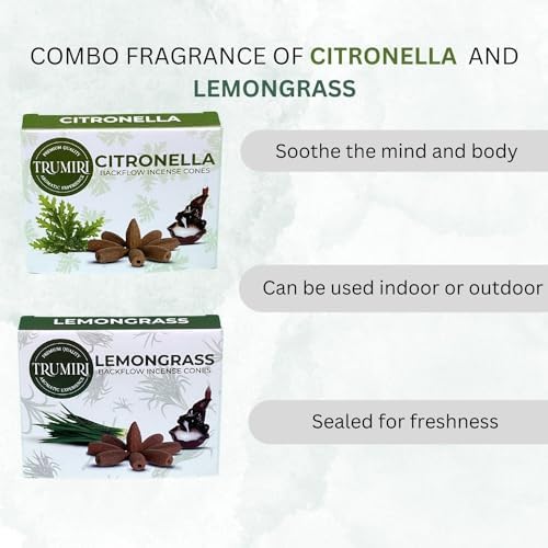 TRUMIRI Backflow Incense Cones 20-Pack Citronella Lemongrass