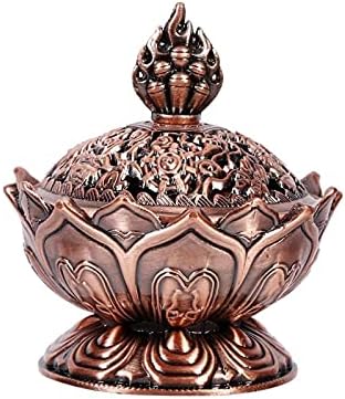 Red Bronze Lotus Incense Burner with Backflow Design