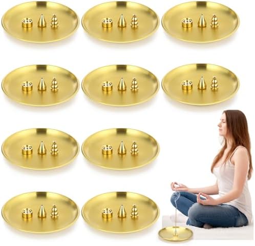 Baderke 4 in 1 Incense Burner Set 12 Pieces Brass Holder for Sticks Coils Cones and Ash Catcher