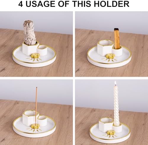 HITRAAYON Incense Holder Burner Ceramic Gold-Star Design