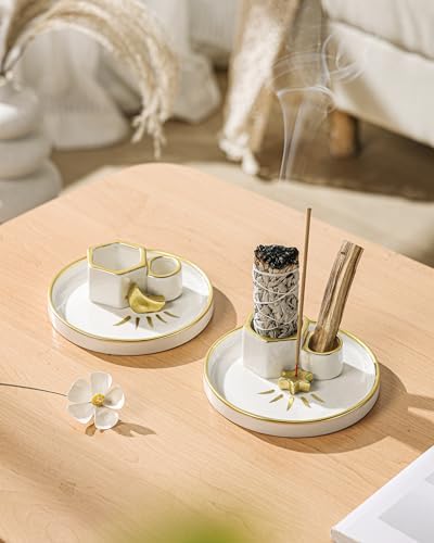 HITRAAYON Incense Holder Burner Ceramic Gold-Star Design