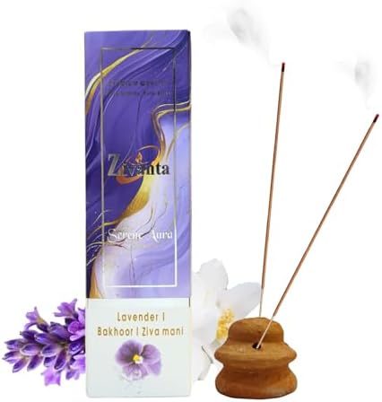 Serene Aura Incense Sticks with 3 Fragrances Lavender Bakhoor Zivamani 9 Inch Eco-Friendly Agarbatti