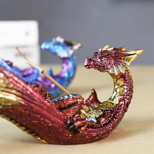 Smoking Dragon Incense Holder Statue Red Design Home Decor