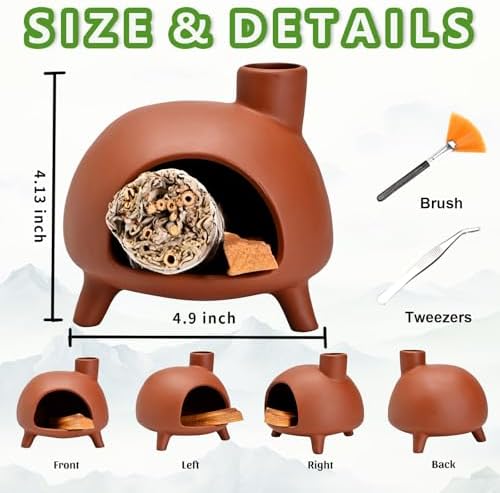 Handmade Ceramic Palo Santo Holder Burner - Mini Chimenea Incense Dish for Aromatherapy and Home Decor