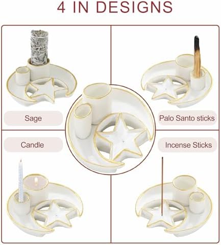 4 in 1 Ceramic Incense Holder for Sage and Palo Santo