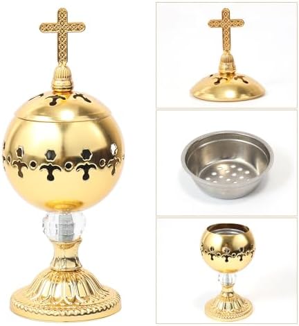 Nazareth Store Gold Incense Burner Charcoal Brass Cross 79 Aromatherapy Decorative Holder