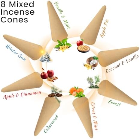 120 Pack Incense Cones with Holder 8 Scents Assorted