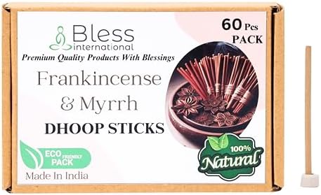 Bless International Frankincense and Myrrh Dhoop Sticks 60 Count Organic Natural Bambooless