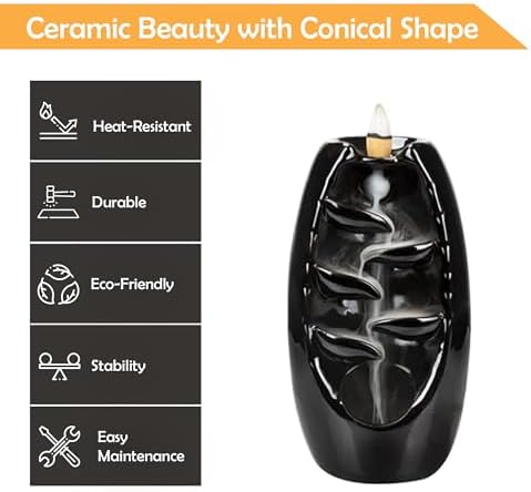 Ceramic Backflow Incense Holder with 120 Cones and 30 Sticks
