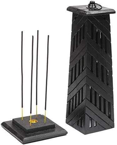 Hand Carved Wooden Incense Cone Black Tower Burner Stand