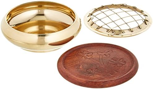 Screen Charcoal Incense Burner 3 Inch Brass with Wooden Coaster