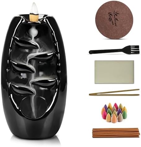 Ceramic Backflow Incense Holder with 120 Cones and 30 Sticks