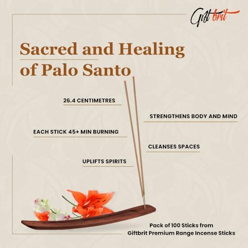 Giftbrit Palo Santo Natural Incense Sticks 100 Pack with Holder