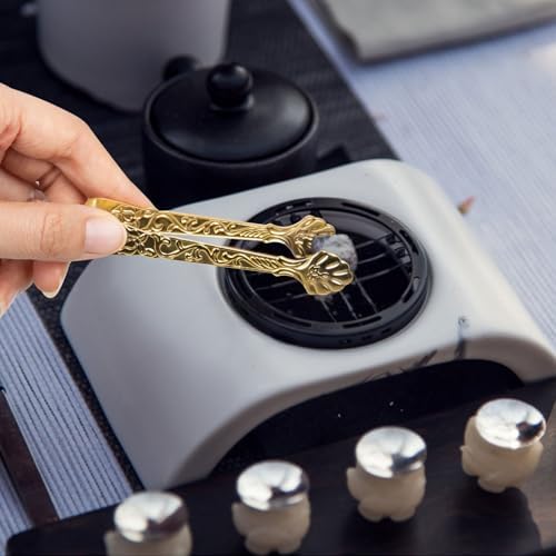 4 Pc Golden Incense Tongs with Floral Handle