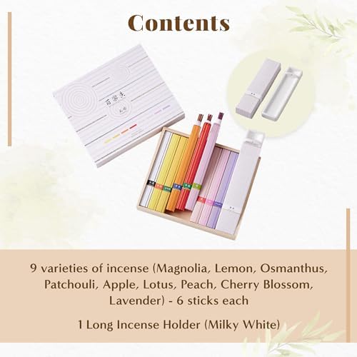 Hasegawa Assorted Japanese Incense Set - 9 Varieties with White Long Incense Holder