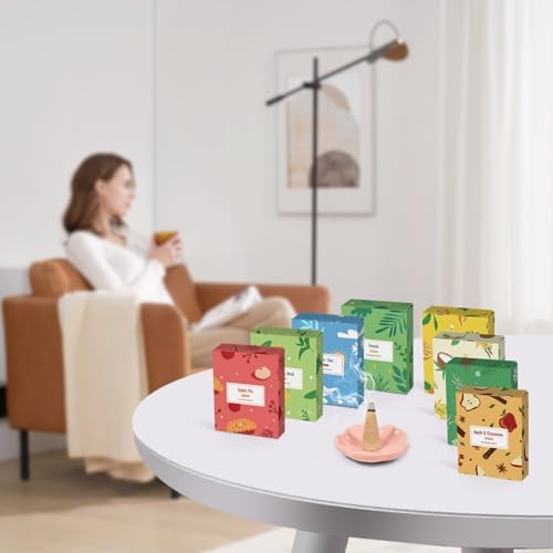 120 Pack Incense Cones with Holder 8 Scents Assorted
