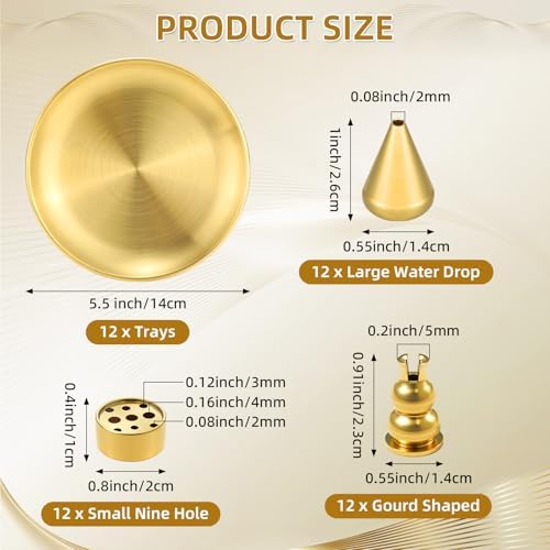 Baderke 4 in 1 Incense Burner Set 12 Pieces Brass Holder for Sticks Coils Cones and Ash Catcher
