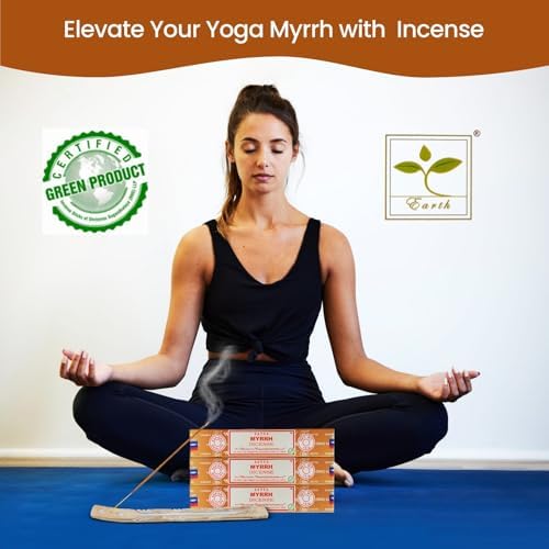 Satya Myrrh Incense Sticks 15gmx12 Pack with Raajsee Holder
