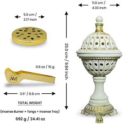 AM Lux Globe Incense Burner - Bakhoor Cone Holder for Office and Spiritual Decor White