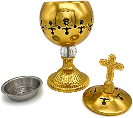 Nazareth Store Gold Incense Burner Charcoal Brass Cross 79 Aromatherapy Decorative Holder