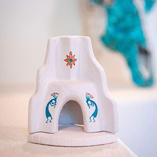 White Southwest Corner Fireplace with Kokopelli Design - Natural Wood Incense Burner