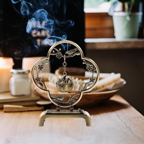 Homoyoyo Mini Hanging Incense Burner Vintage Alloy Censer with Chain Decorative Lotus Ball for Home Meditation