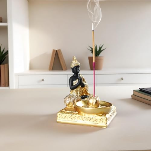 Resin Buddha Incense Holder Statue - Zen Meditation Desk Altar Decor Gold