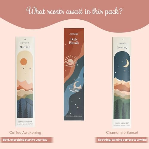 Carnatia Daily Rituals Incense Sticks Set Coffee Chamomile Scents for Morning Energy Evening Relaxation