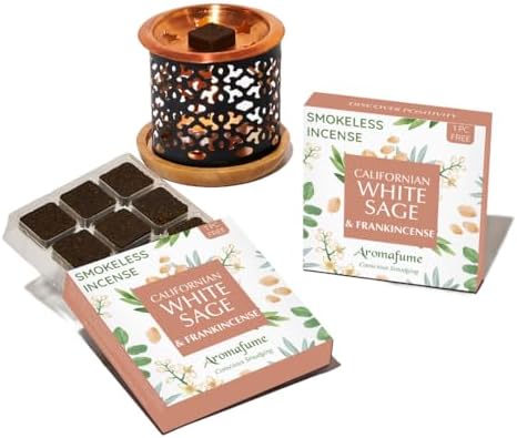White Sage Frankincense Incense Bricks with Snowflake Burner by Aromafume