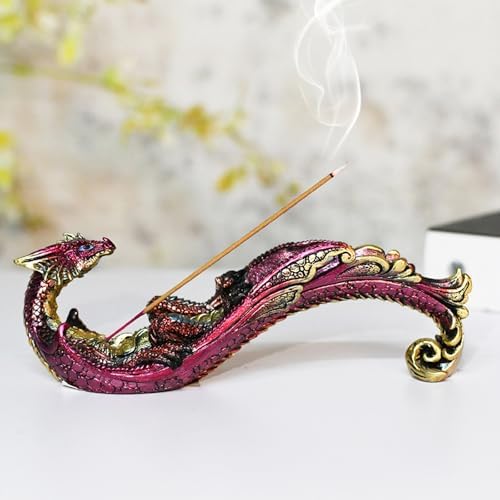 Smoking Dragon Incense Holder Statue Red Design Home Decor