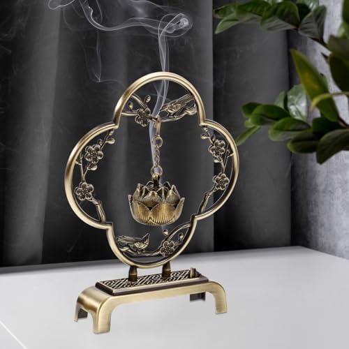 Homoyoyo Mini Hanging Incense Burner Vintage Alloy Censer with Chain Decorative Lotus Ball for Home Meditation