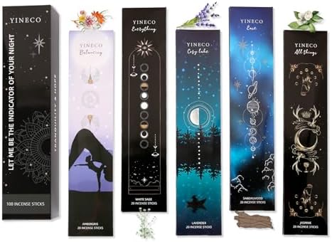 YINECO Incense Sticks Set of 100 6 Scents Black Packaging
