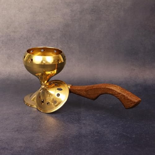 Spillbox Traditional Brass Loban Daan with Wooden Handle