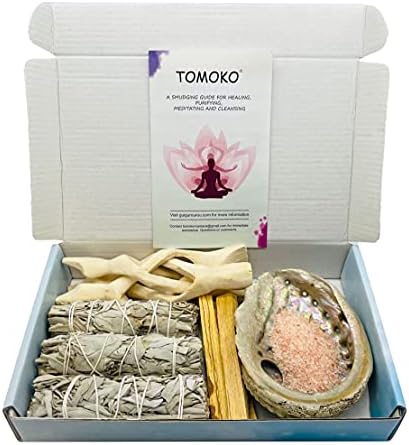 White Sage Smudge Kit - 3 Bundles 3 Palo Santo Abalone Shell Wooden Stand Feather Smudging Guide