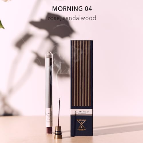 MENVHA Japanese Incense Sticks with Brass Holder Set - 30 Sticks Morning04 Rose Series